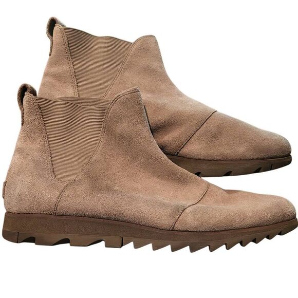 Sorel Harlow Boots Women's 11 Ash Brown Suede Leather Pull On Waterproof Chelsea - Picture 1 of 6